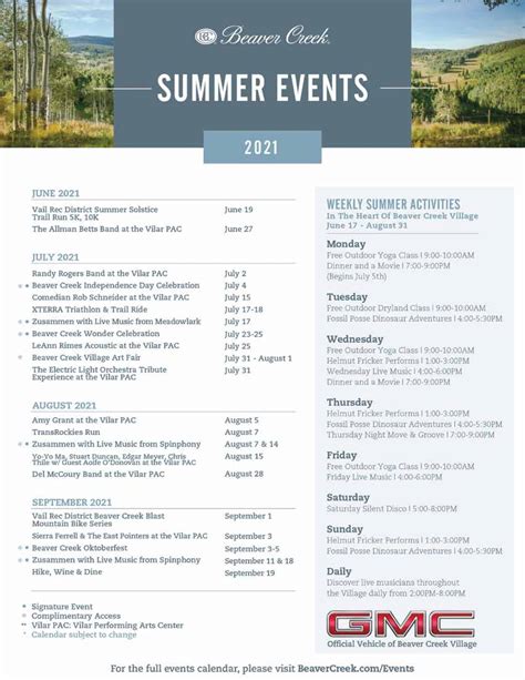 beaver creek calendar of events 2023